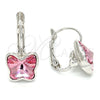Arete Gancho Frances 02.239.0011 Rodio Laminado, Diseño de Mariposa, con Swarovski Elements Light Rose, Pulido, Rodinado
