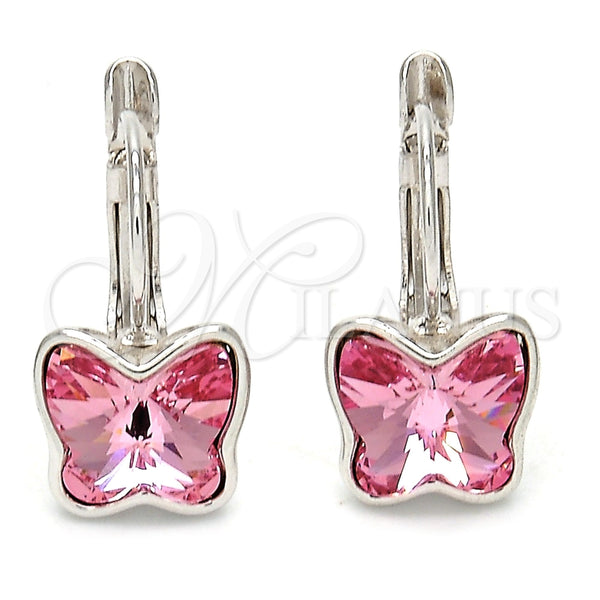 Arete Gancho Frances 02.239.0011 Rodio Laminado, Diseño de Mariposa, con Swarovski Elements Light Rose, Pulido, Rodinado