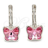 Arete Gancho Frances 02.239.0011 Rodio Laminado, Diseño de Mariposa, con Swarovski Elements Light Rose, Pulido, Rodinado