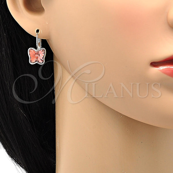 Arete Gancho Frances 02.239.0011.1 Rodio Laminado, Diseño de Mariposa, con Swarovski Elements Rose Peach, Pulido, Rodinado