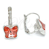 Arete Gancho Frances 02.239.0011.1 Rodio Laminado, Diseño de Mariposa, con Swarovski Elements Rose Peach, Pulido, Rodinado