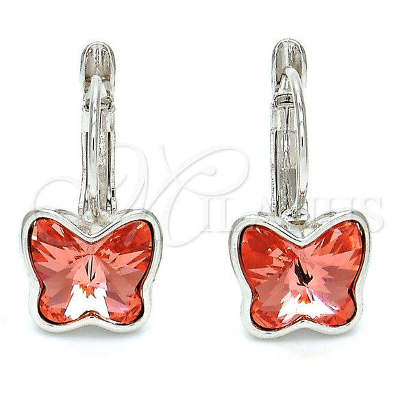 Arete Gancho Frances 02.239.0011.1 Rodio Laminado, Diseño de Mariposa, con Swarovski Elements Rose Peach, Pulido, Rodinado