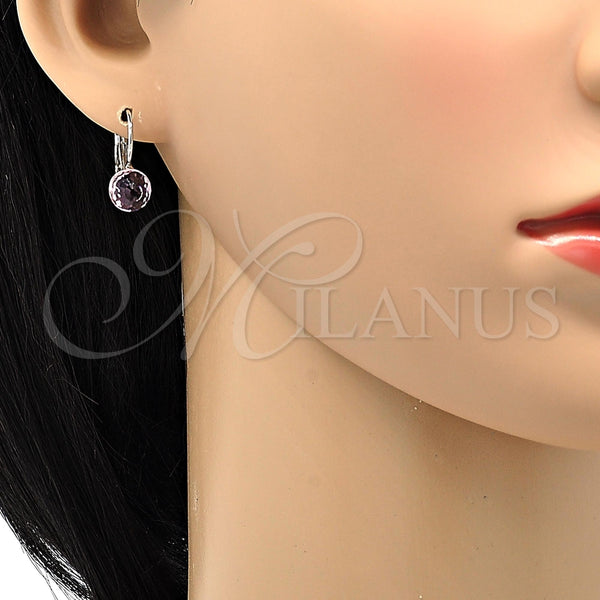 Arete Gancho Frances 02.239.0010.2 Rodio Laminado, Diseño de Disco, con Swarovski Elements Light Rose, Pulido, Rodinado