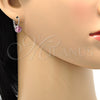 Arete Gancho Frances 02.239.0010.2 Rodio Laminado, Diseño de Disco, con Light Rose Swarovski Elements, Pulido, Rodinado
