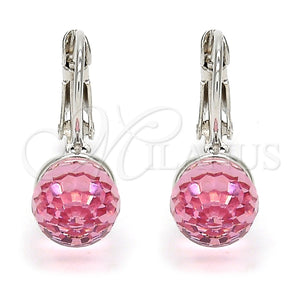 Arete Gancho Frances 02.239.0010.2 Rodio Laminado, Diseño de Disco, con Swarovski Elements Light Rose, Pulido, Rodinado
