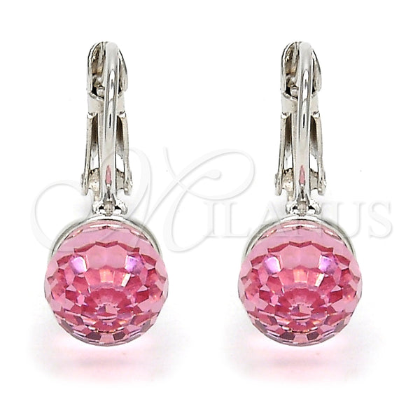 Arete Gancho Frances 02.239.0010.2 Rodio Laminado, Diseño de Disco, con Swarovski Elements Light Rose, Pulido, Rodinado