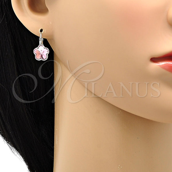 Arete Gancho Frances 02.239.0012.1 Rodio Laminado, Diseño de Flor, con Swarovski Elements Light Rose, Pulido, Rodinado