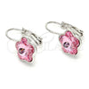 Arete Gancho Frances 02.239.0012.1 Rodio Laminado, Diseño de Flor, con Swarovski Elements Light Rose, Pulido, Rodinado