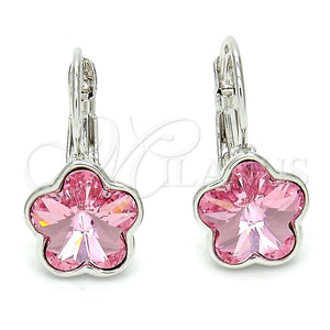 Arete Gancho Frances 02.239.0012.1 Rodio Laminado, Diseño de Flor, con Swarovski Elements Light Rose, Pulido, Rodinado
