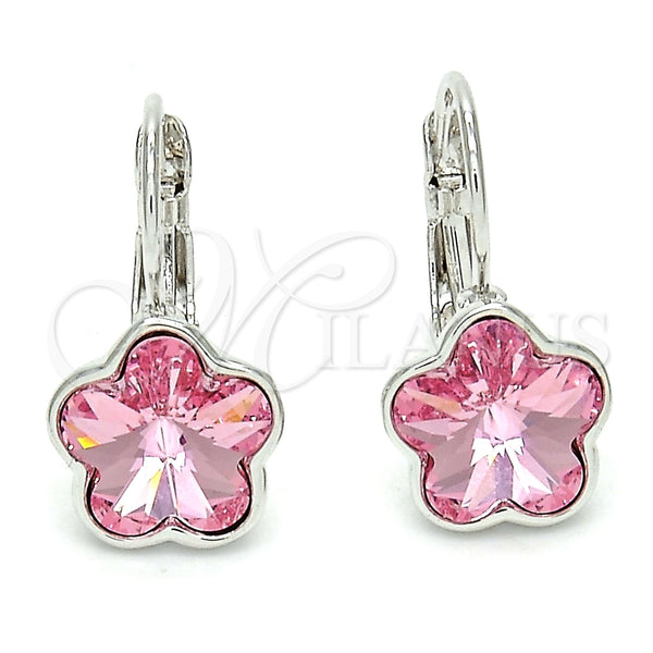 Arete Gancho Frances 02.239.0012.1 Rodio Laminado, Diseño de Flor, con Swarovski Elements Light Rose, Pulido, Rodinado