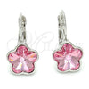 Arete Gancho Frances 02.239.0012.1 Rodio Laminado, Diseño de Flor, con Swarovski Elements Light Rose, Pulido, Rodinado