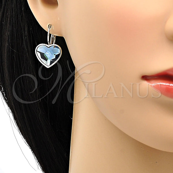 Arete Gancho Frances 02.239.0013 Rodio Laminado, Diseño de Corazón, con Swarovski Elements Montana, Pulido, Rodinado