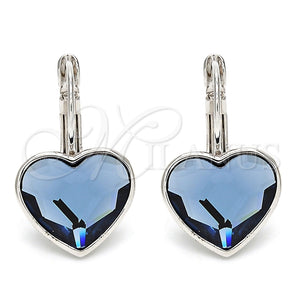 Arete Gancho Frances 02.239.0013 Rodio Laminado, Diseño de Corazón, con Swarovski Elements Montana, Pulido, Rodinado