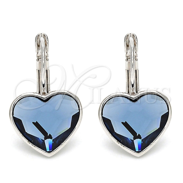 Arete Gancho Frances 02.239.0013 Rodio Laminado, Diseño de Corazón, con Swarovski Elements Montana, Pulido, Rodinado