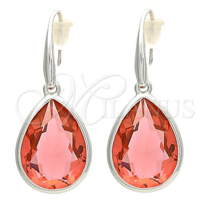 Arete Colgante 02.239.0016 Rodio Laminado, Diseño de Gota, con Swarovski Elements Padparadscha, Pulido, Rodinado