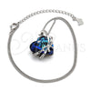 Collares con Dije 04.239.0001.16 Rodio Laminado, Diseño de Corazón y Arco, con Swarovski Elements Bermuda Blue y Micro Pave Blanca, Pulido, Rodinado (Grosor 01 MM, 16 Pulgadas de Largo)