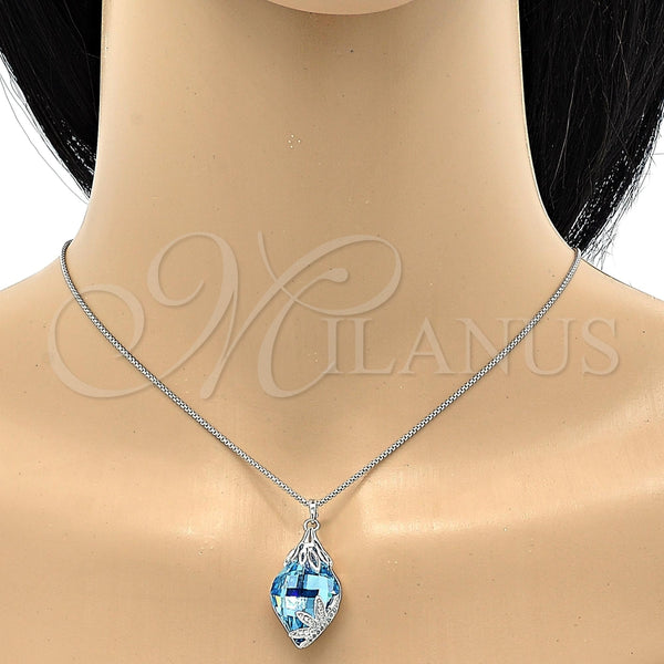Collares con Dije 04.239.0013.16 Rodio Laminado, Diseño de Oja, con Swarovski Elements Aquamarine y Micro Pave Blanca, Pulido, Rodinado (Grosor 01 MM, 16 Pulgadas de Largo)