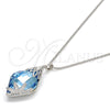 Collares con Dije 04.239.0013.16 Rodio Laminado, Diseño de Oja, con Swarovski Elements Aquamarine y Micro Pave Blanca, Pulido, Rodinado (Grosor 01 MM, 16 Pulgadas de Largo)