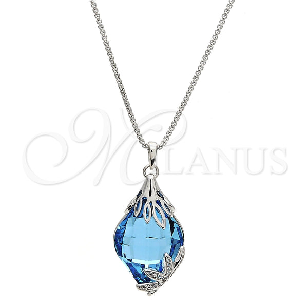Collares con Dije 04.239.0013.16 Rodio Laminado, Diseño de Oja, con Swarovski Elements Aquamarine y Micro Pave Blanca, Pulido, Rodinado (Grosor 01 MM, 16 Pulgadas de Largo)