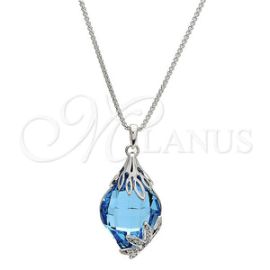 Collares con Dije 04.239.0013.16 Rodio Laminado, Diseño de Oja, con Swarovski Elements Aquamarine y Micro Pave Blanca, Pulido, Rodinado (Grosor 01 MM, 16 Pulgadas de Largo)