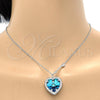 Collares con Dije 04.239.0014.16 Rodio Laminado, Diseño de Corazón, con Swarovski Elements Bermuda Blue y Micro Pave Blanca, Pulido, Rodinado (Grosor 01 MM, 16 Pulgadas de Largo)