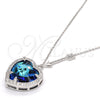 Collares con Dije 04.239.0014.16 Rodio Laminado, Diseño de Corazón, con Swarovski Elements Bermuda Blue y Micro Pave Blanca, Pulido, Rodinado (Grosor 01 MM, 16 Pulgadas de Largo)