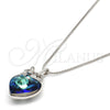 Collares con Dije 04.239.0015.16 Rodio Laminado, Diseño de Corazón y Llave, con Swarovski Elements Bermuda Blue y Micro Pave Blanca, Pulido, Rodinado (Grosor 01 MM, 16 Pulgadas de Largo)