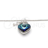 Collares con Dije 04.239.0015.16 Rodio Laminado, Diseño de Corazón y Llave, con Swarovski Elements Bermuda Blue y Micro Pave Blanca, Pulido, Rodinado (Grosor 01 MM, 16 Pulgadas de Largo)