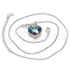 Collares con Dije 04.239.0015.16 Rodio Laminado, Diseño de Corazón y Llave, con Swarovski Elements Bermuda Blue y Micro Pave Blanca, Pulido, Rodinado (Grosor 01 MM, 16 Pulgadas de Largo)