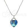 Collares con Dije 04.239.0015.16 Rodio Laminado, Diseño de Corazón y Llave, con Swarovski Elements Bermuda Blue y Micro Pave Blanca, Pulido, Rodinado (Grosor 01 MM, 16 Pulgadas de Largo)