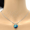 Collares con Dije 04.239.0018.16 Rodio Laminado, Diseño de Corazón y Cola de Raton, con Swarovski Elements Bermuda Blue y Cristal Blanca, Pulido, Rodinado (Grosor 01 MM, 16 Pulgadas de Largo)