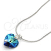 Collares con Dije 04.239.0018.16 Rodio Laminado, Diseño de Corazón y Cola de Raton, con Swarovski Elements Bermuda Blue y Cristal Blanca, Pulido, Rodinado (Grosor 01 MM, 16 Pulgadas de Largo)