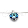 Collares con Dije 04.239.0018.16 Rodio Laminado, Diseño de Corazón y Cola de Raton, con Swarovski Elements Bermuda Blue y Cristal Blanca, Pulido, Rodinado (Grosor 01 MM, 16 Pulgadas de Largo)