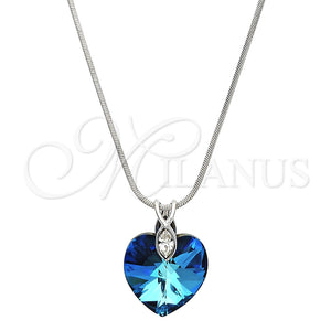 Collares con Dije 04.239.0018.16 Rodio Laminado, Diseño de Corazón y Cola de Raton, con Swarovski Elements Bermuda Blue y Cristal Blanca, Pulido, Rodinado (Grosor 01 MM, 16 Pulgadas de Largo)