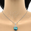 Collares con Dije 04.239.0019.16 Oro Laminado Blanco, Diseño de Corazón y Flor, con Swarovski Elements Bermuda Blue y Zirconia Cubica Blanca, Pulido, Rodinado (Grosor 01 MM, 16 Pulgadas de Largo)