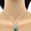 Collares con Dije 04.239.0019.16 Rodio Laminado, Diseño de Corazón y Flor, con Swarovski Elements Bermuda Blue y Zirconia Cubica Blanca, Pulido, Rodinado (Grosor 01 MM, 16 Pulgadas de Largo)