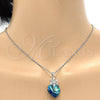 Collares con Dije 04.239.0019.16 Rodio Laminado, Diseño de Corazón y Flor, con Swarovski Elements Bermuda Blue y Zirconia Cubica Blanca, Pulido, Rodinado (Grosor 01 MM, 16 Pulgadas de Largo)