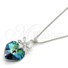 Collares con Dije 04.239.0019.16 Rodio Laminado, Diseño de Corazón y Flor, con Swarovski Elements Bermuda Blue y Zirconia Cubica Blanca, Pulido, Rodinado (Grosor 01 MM, 16 Pulgadas de Largo)