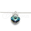 Collares con Dije 04.239.0019.16 Rodio Laminado, Diseño de Corazón y Flor, con Swarovski Elements Bermuda Blue y Zirconia Cubica Blanca, Pulido, Rodinado (Grosor 01 MM, 16 Pulgadas de Largo)