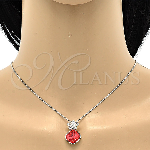 Collares con Dije 04.239.0020.16 Rodio Laminado, Diseño de Flor y Box, con Swarovski Elements Padparadscha y Zirconia Cubica Blanca, Pulido, Rodinado (Grosor 01 MM, 16 Pulgadas de Largo)