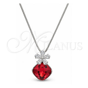 Collares con Dije 04.239.0020.16 Oro Laminado Blanco, Diseño de Flor y Box, con Swarovski Elements Padparadscha y Zirconia Cubica Blanca, Pulido, Rodinado (Grosor 01 MM, 16 Pulgadas de Largo)