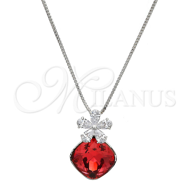 Collares con Dije 04.239.0020.16 Rodio Laminado, Diseño de Flor y Box, con Swarovski Elements Padparadscha y Zirconia Cubica Blanca, Pulido, Rodinado (Grosor 01 MM, 16 Pulgadas de Largo)