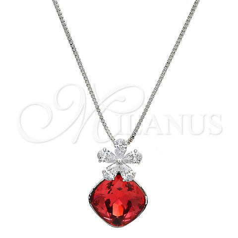 Collares con Dije 04.239.0020.16 Rodio Laminado, Diseño de Flor y Box, con Swarovski Elements Padparadscha y Zirconia Cubica Blanca, Pulido, Rodinado (Grosor 01 MM, 16 Pulgadas de Largo)