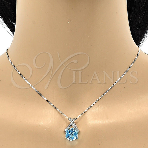 Collares con Dije 04.239.0023.16 Rodio Laminado, Diseño de Rolo, con Swarovski Elements Aquamarine y Micro Pave Blanca, Pulido, Rodinado (Grosor 01 MM, 16 Pulgadas de Largo)