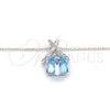 Collares con Dije 04.239.0023.16 Rodio Laminado, Diseño de Rolo, con Swarovski Elements Aquamarine y Micro Pave Blanca, Pulido, Rodinado (Grosor 01 MM, 16 Pulgadas de Largo)