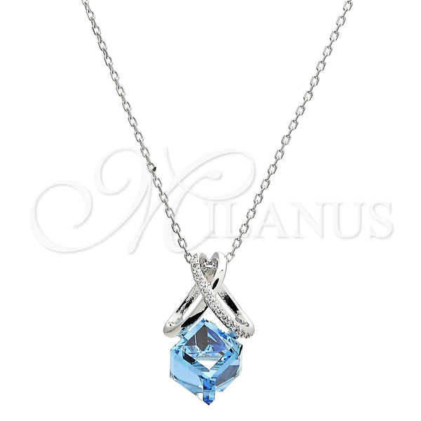 Collares con Dije 04.239.0023.16 Rodio Laminado, Diseño de Rolo, con Swarovski Elements Aquamarine y Micro Pave Blanca, Pulido, Rodinado (Grosor 01 MM, 16 Pulgadas de Largo)