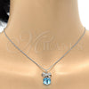 Collares con Dije 04.239.0024.16 Rodio Laminado, Diseño de Box y Arco, con Swarovski Elements Aquamarine y Micro Pave Blanca, Pulido, Rodinado (Grosor 01 MM, 16 Pulgadas de Largo)