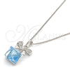 Collares con Dije 04.239.0024.16 Rodio Laminado, Diseño de Box y Arco, con Swarovski Elements Aquamarine y Micro Pave Blanca, Pulido, Rodinado (Grosor 01 MM, 16 Pulgadas de Largo)