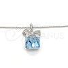 Collares con Dije 04.239.0024.16 Rodio Laminado, Diseño de Box y Arco, con Swarovski Elements Aquamarine y Micro Pave Blanca, Pulido, Rodinado (Grosor 01 MM, 16 Pulgadas de Largo)