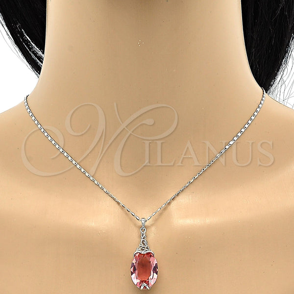 Collares con Dije 04.239.0025.16 Rodio Laminado, Diseño de Herringbone, con Swarovski Elements Rose Peach, Pulido, Rodinado (Grosor 01 MM, 16 Pulgadas de Largo)